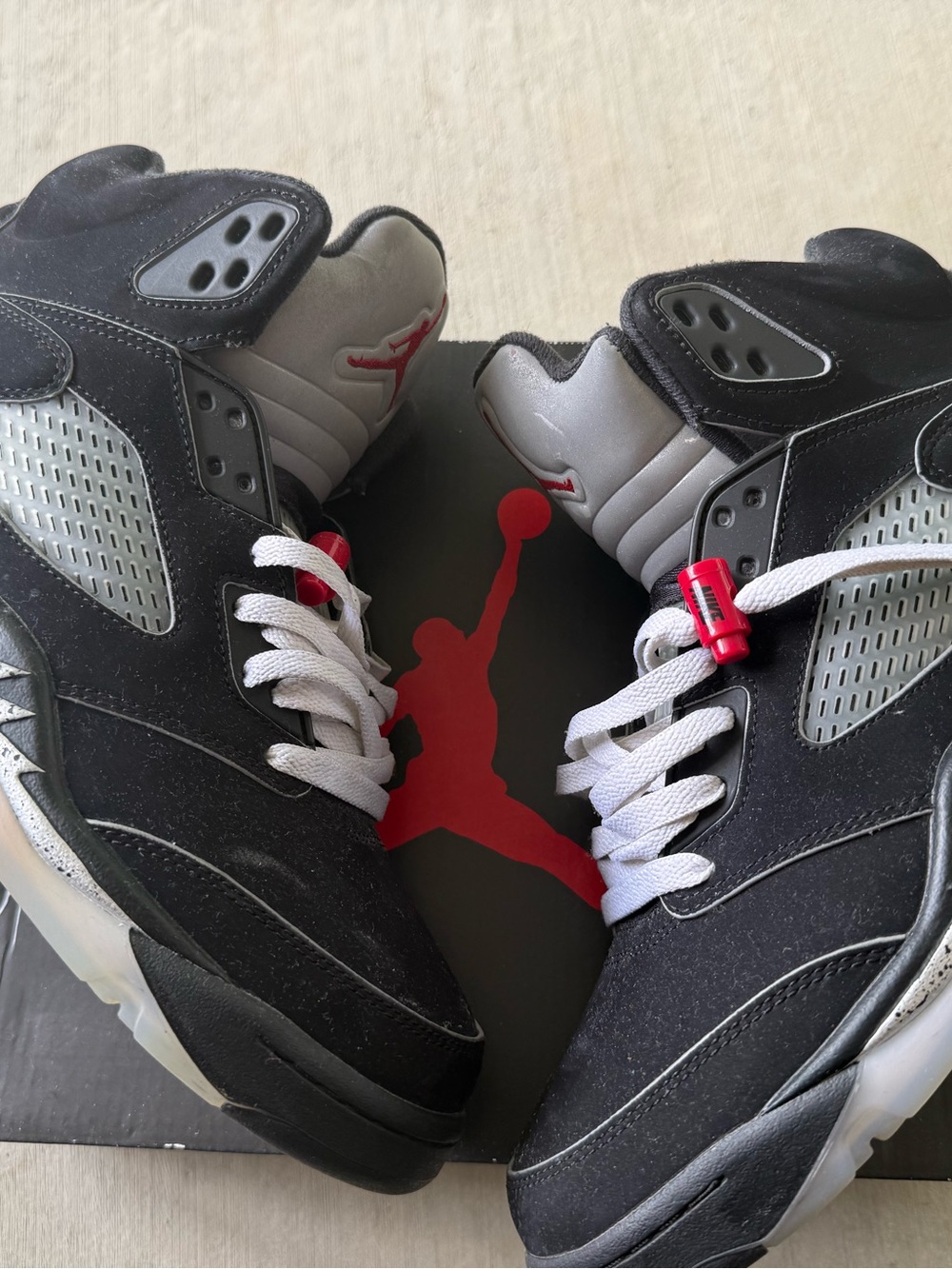 Jordan Black/Grey/Red Air Jordan 5 Styled Sneakers